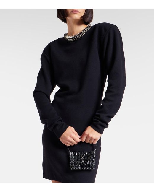 Saint Laurent Black Cassandre Micro Embellished Shoulder Bag