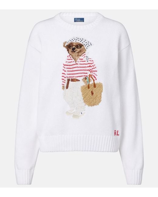 Polo Ralph Lauren White Polo Bear Cotton Sweater