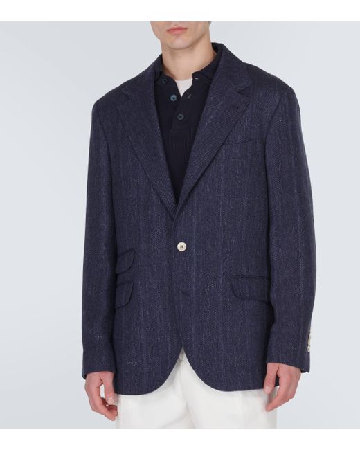 Blazer en lin, soie et laine et coton Brunello Cucinelli pour homme en coloris Blue