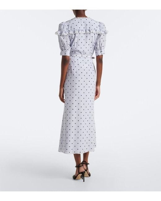 Alessandra Rich Blue Belted Polka-Dot Silk Midi Dress
