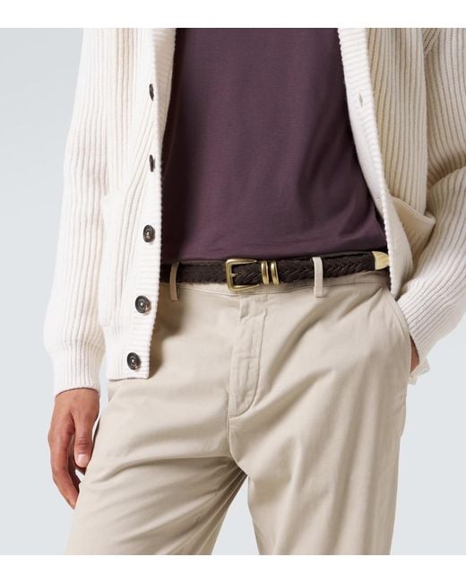 Eleventy Brown Braided Suede Belt for men