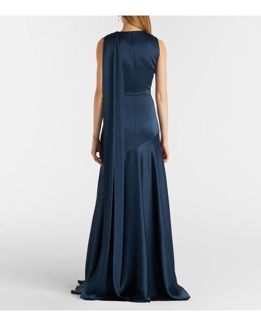 Erdem Blue Embellished Scarf-Detail Satin Cady Gown