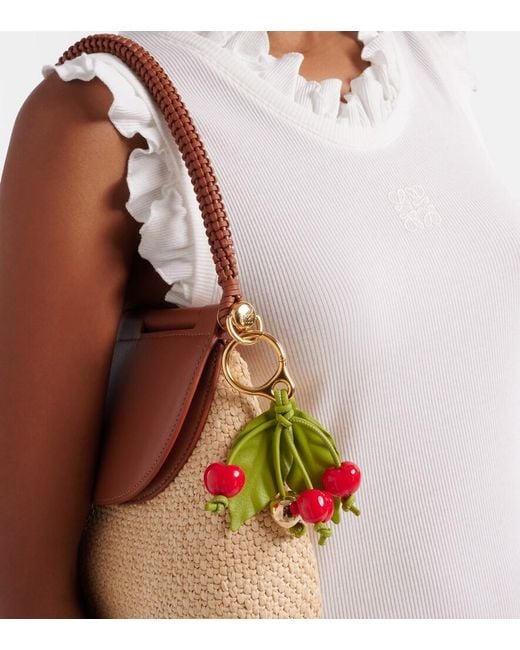 Loewe Green Paula's Ibiza Cherry Leather-Trimmed Charm