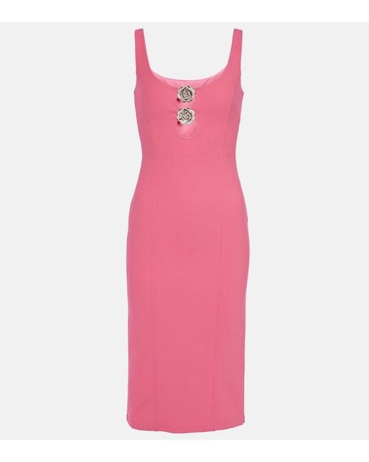 Blumarine Pink Embellished Cutout Jersey Midi Dress