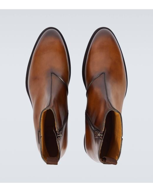 Berluti Brown Equilibre Leather Ankle Boots for men