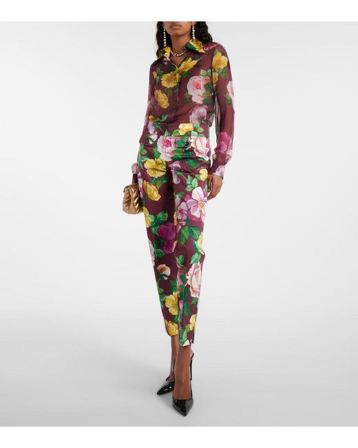Dolce & Gabbana Green Floral Low-Rise Cotton-Blend Pants