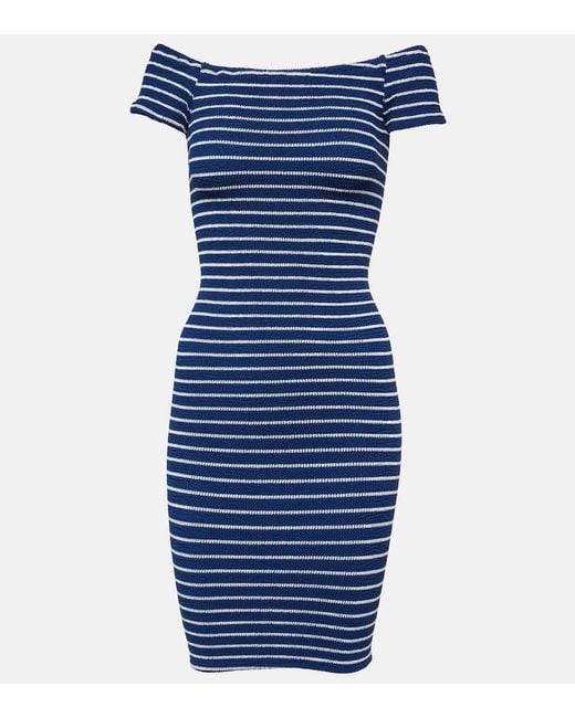 Hunza G Blue Grace Striped Off-Shoulder Midi Dress