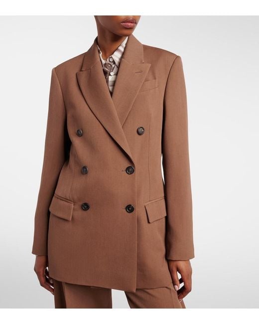 Brunello Cucinelli Brown Double-Breasted Wool-Blend Blazer