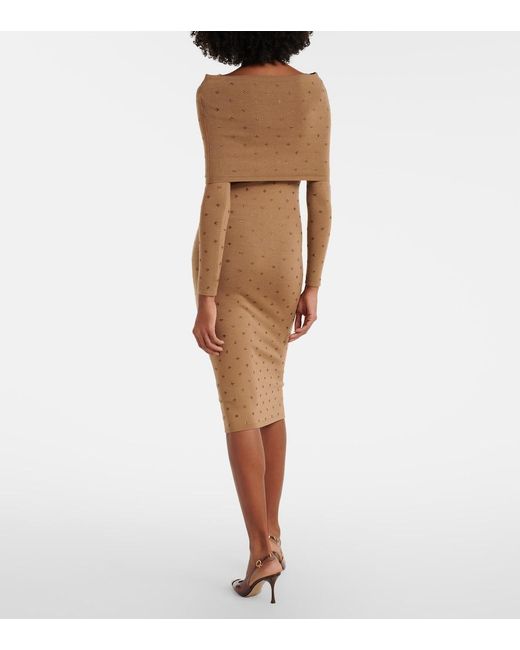Max Mara Brown Adatti Embellished Wool-Blend Midi Dress