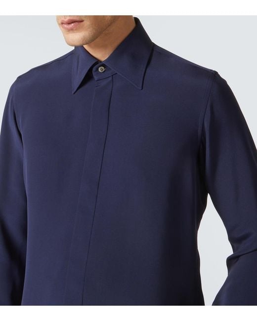 Thom Sweeney Blue Silk Shirt for men