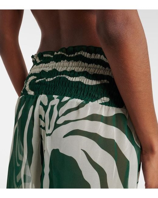 Johanna Ortiz Green Printed Sheer Wide-Leg Pants