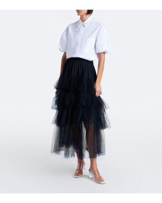 Simone Rocha White Embellished Scalloped Cotton Blouse