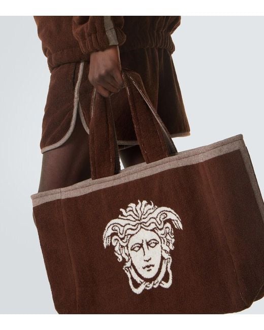 Versace Brown Medusa Cotton-Terry Jacquard Tote Bag for men