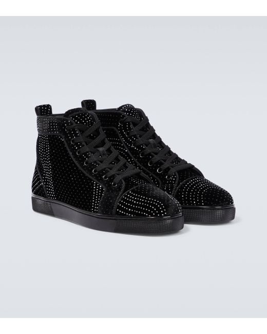 Christian Louboutin Black Louis Suede Embellished Sneakers for men