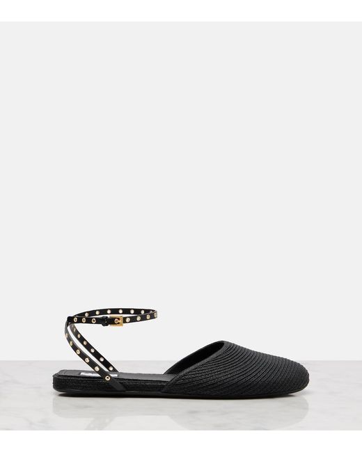 Alaïa Black Leather-Trimmed Slingback Flats