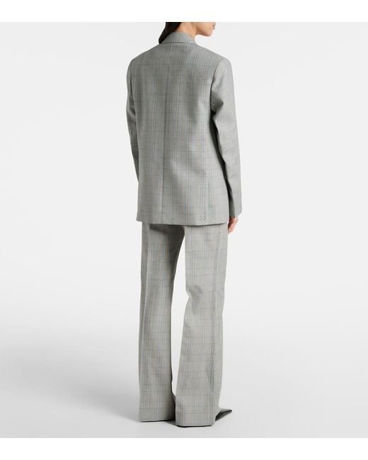Victoria Beckham Gray Checked Virgin Wool Flared Pants