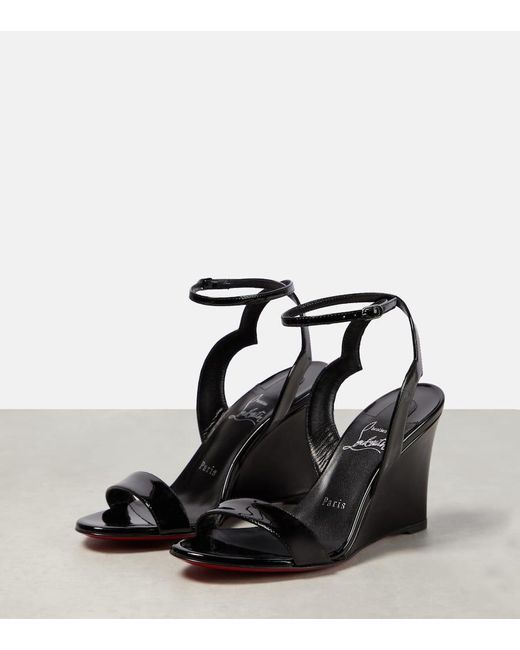 Christian Louboutin Black Patent Leather Wedge Sandals