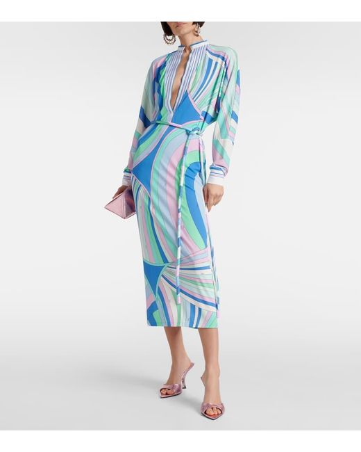 Emilio Pucci Blue Layered Belted Printed Tunic