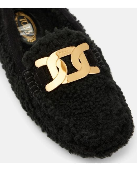 Tod's Black Gommini Catena Shearling Driving Shoes