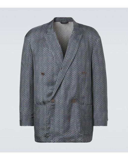 Giorgio Armani Gray Printed Double-Breasted Blazer for men