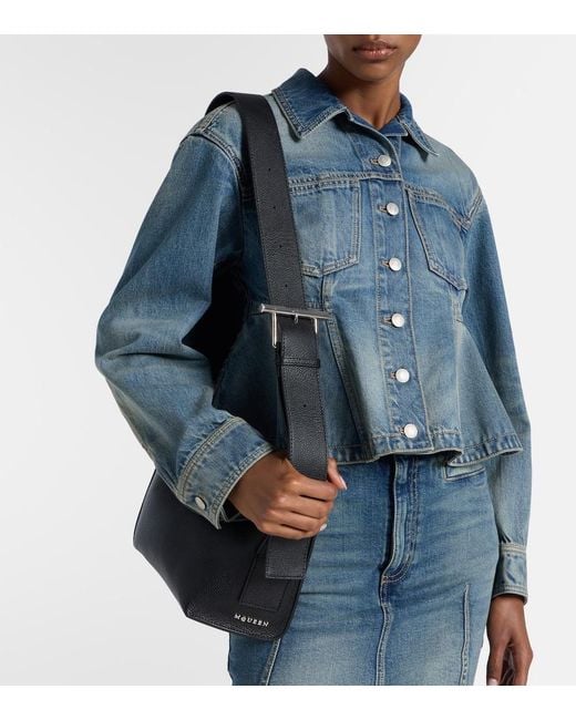 McQueen Black T-Bar Sling Leather Shoulder Bag