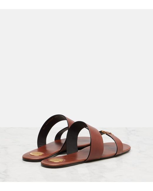Saint Laurent Brown Cassandre Leather Sandals