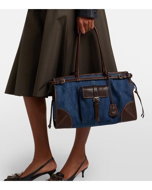 Prada Blue Bonnie Large Denim Shoulder Bag