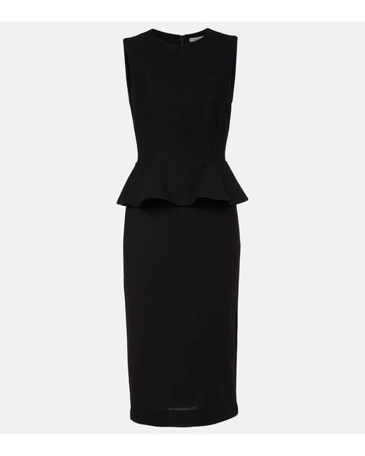 Max Mara Black Jersey Peplum-Detail Midi Dress