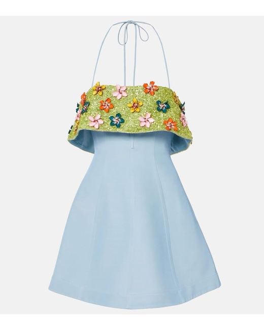 ALÉMAIS Blue Yasmine Embellished Minidress