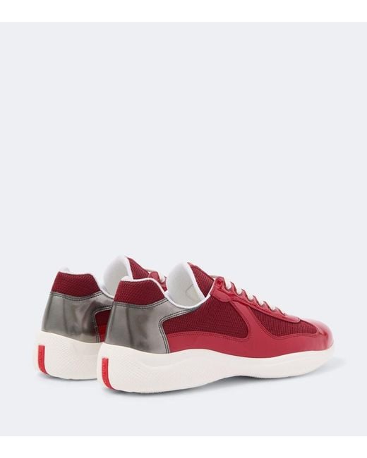 Prada Red America's Cup Leather-Trimmed Sneakers for men