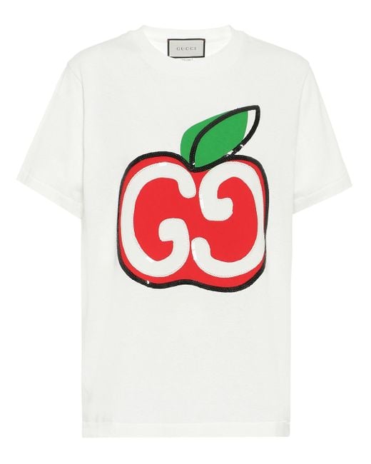 Gucci White T-Shirt mit GG Apfel-Print