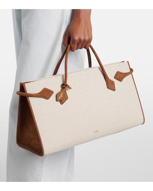 Alaïa Natural Le Teckel Leather-Trimmed Canvas Tote Bag