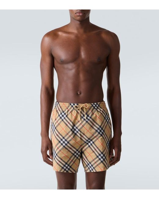 Burberry White Check Swim Trunks for men