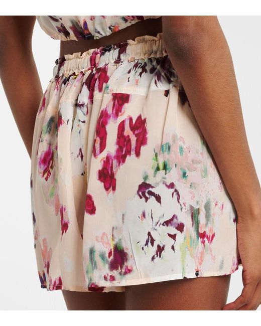 Ulla Johnson Red Aurielle Floral Silk Shorts