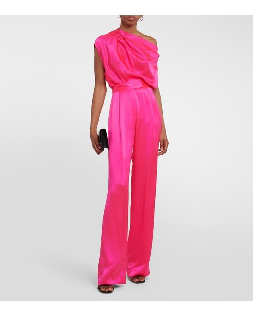The Sei Pink High-Rise Wide-Leg Silk Pants