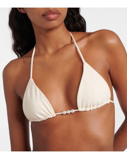 SAME White Embellished Triangle Bikini Top