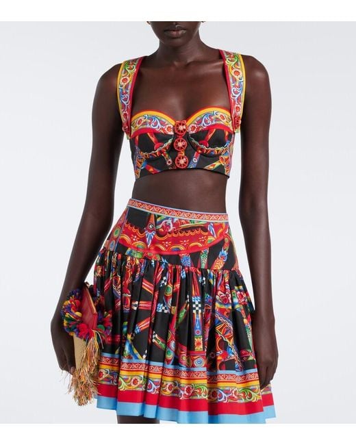 Dolce & Gabbana Red Carretto Cotton Poplin Crop Top