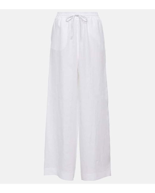 Loro Piana White Weite High-Rise-Hose Aus Leinen