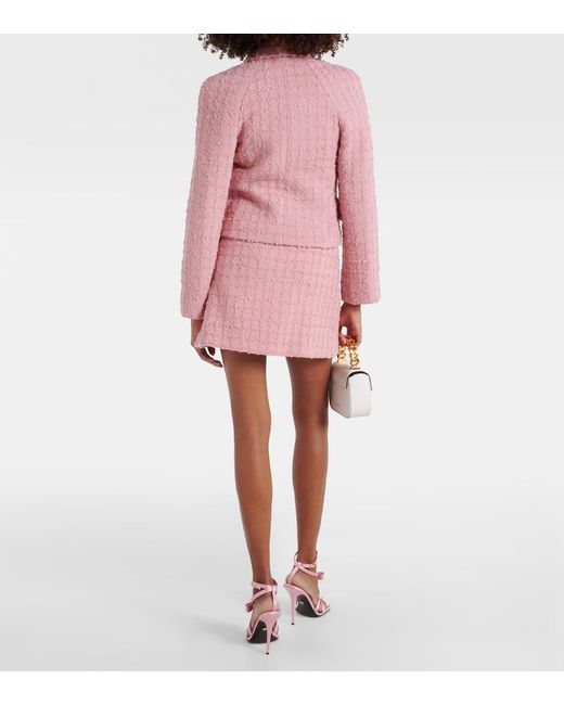 Versace Pink Double-Breasted Boucle Tweed Jacket
