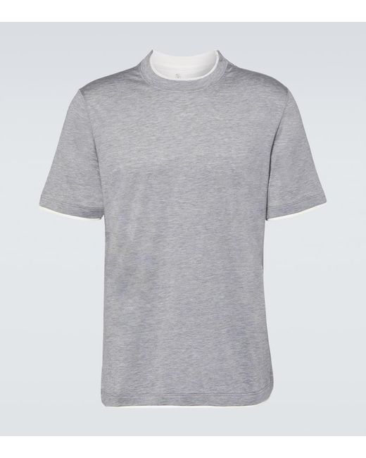 T-shirt in seta e cotone di Brunello Cucinelli in Gray da Uomo