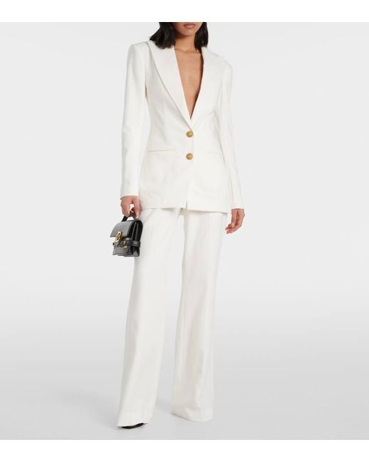 Pantalones Flared De Crepe Con Tiro Alto Balmain de color White