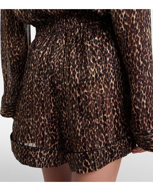 Saint Laurent Brown Leopard-Print Silk Shorts