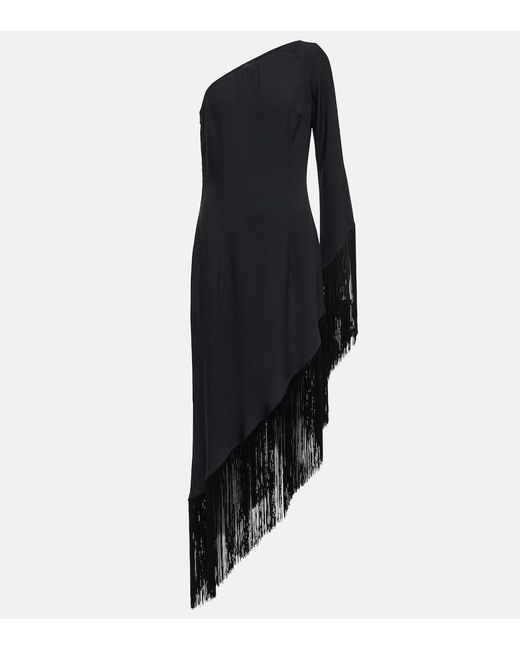 Taller Marmo Blue Aventador Fringed One-Shoulder Midi Dress
