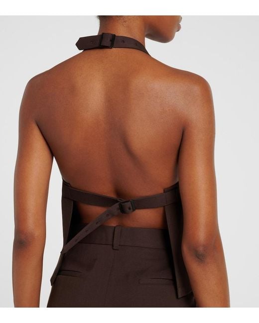 Wardrobe NYC Brown Open-Back Halterneck Wool Top