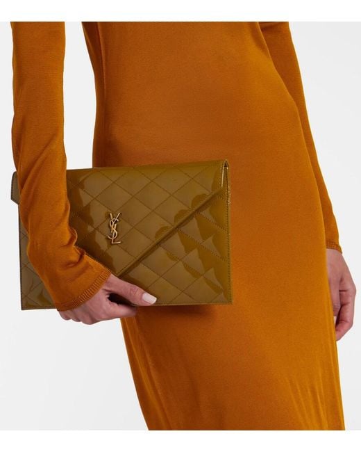 Saint Laurent Natural Paris Quilted Patent Leather Pouch