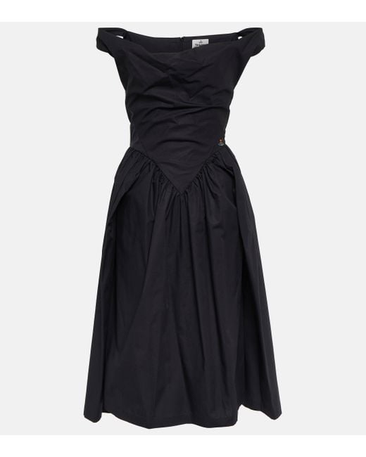 Vivienne Westwood Black Gathered Cotton Poplin Midi Dress