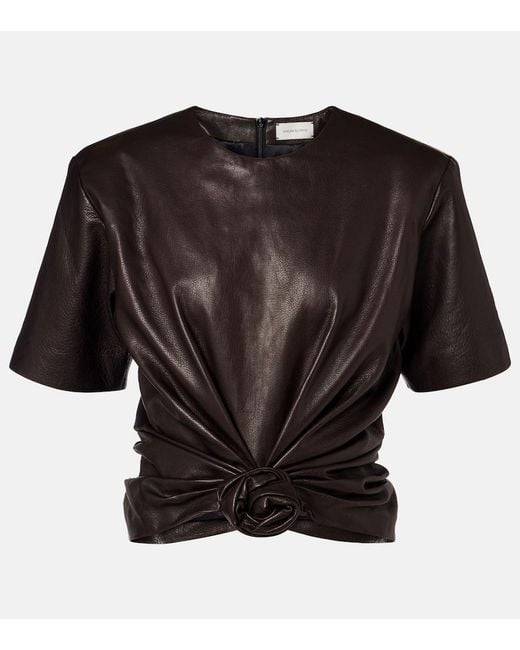 Magda Butrym Black Knot-Detail Leather T-Shirt