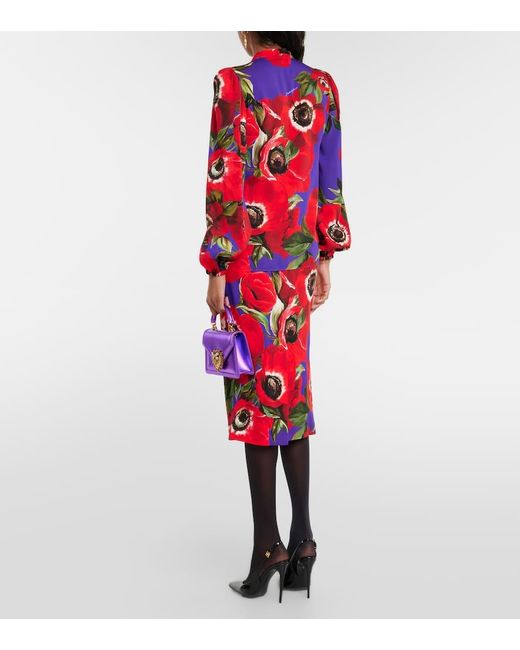 Blusa in misto seta con stampa di Dolce & Gabbana in Red