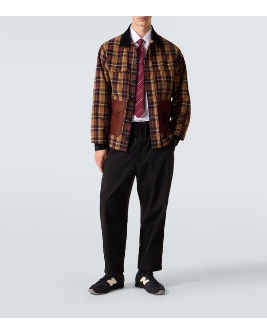 Junya Watanabe Brown Checked Leather-Trimmed Cotton Jacket for men