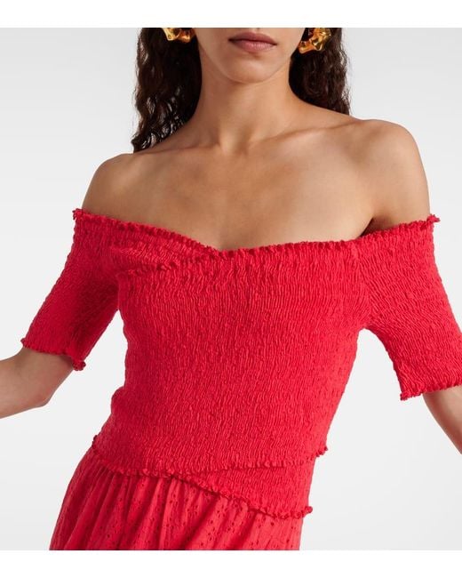 Poupette Red Off-Shoulder-Midikleid Soledad aus Baumwolle